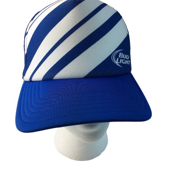 Trucker Hat Budweiser Bud Light Blue White Diagonal Logo Adjustable Snapback u - Picture 1 of 9